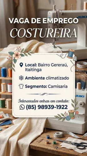 VAGA PARA COSTUREIRA