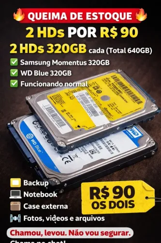 QUEIMA DE ESTOQUE - 2 HDs POR R$ 90<br>2 HDs 320GB cada (Total 640GB)