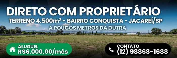 ALUGA SE TERRENO de 4.500m² a poucos metros da rodovia DUTRA