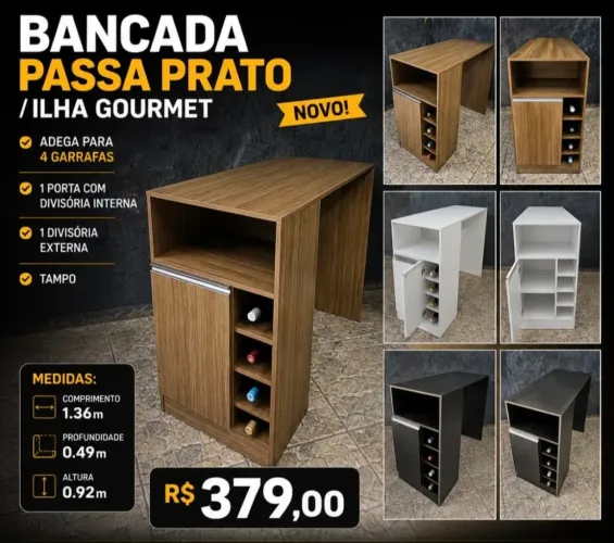 BANCADA PASSA PRATO - ILHA GOURMET - NOVO