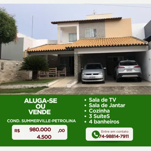 Casa disponível para Venda ou Aluguel no Condomínio Summerville Petrolina!