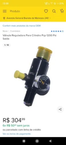 Válvula reguladora para cilindro PCP 1200 psi saida NOVO 