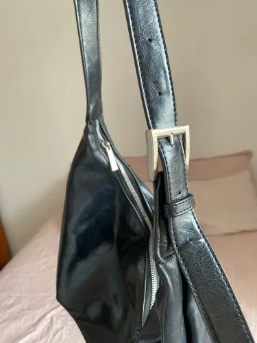 Bolsa Preta Couro Fake