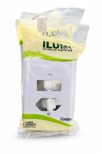 KIT 3 UNIDADES PLACA 2 POSTOS 4X2 INTERRPTOR E TOMADA - ILUMI STYLUS
