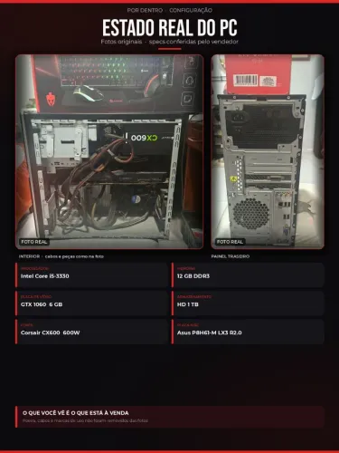 Pc gamer  i5 3330 + NVIDIA 1060 6GB + 12GB RAM + HD 1TB + KIT Evolut EG-54