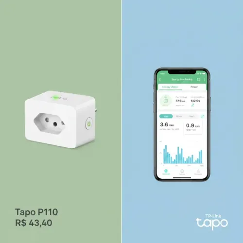 Tomada Inteligente Wi-Fi TP-Link Tapo P110, Smart Plug, Bivolt, 10A/2400W