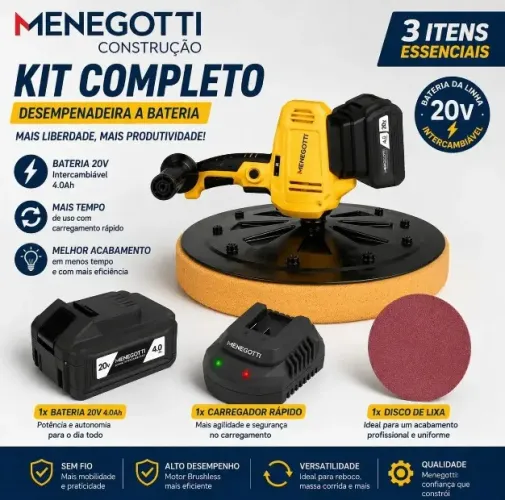 Desempenadeira a Bateria Menegotti MDI20 20V Kit Completo - Nova