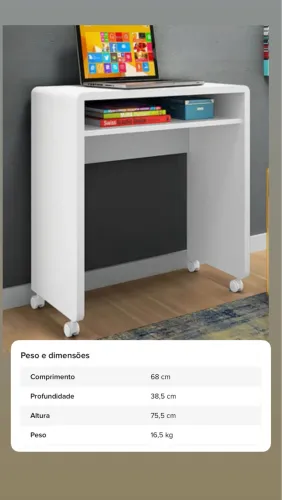 Escrivaninha Olivar Móveis Smile mdf, mdp de 68cm x 75.5cm x 38.5cm branco Pintura UV