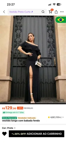 Vestido longo com babado e fenda