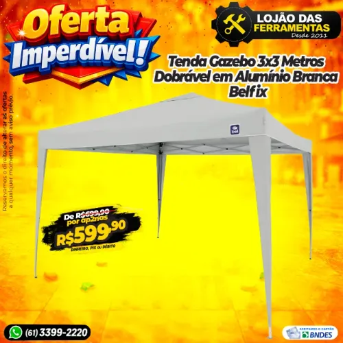 Tenda Gazebo 3x3 Metros Dobrável em Alumínio Branca Belfix