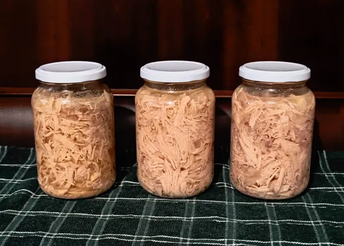 Conserva de frango desfiado pronta para consumo