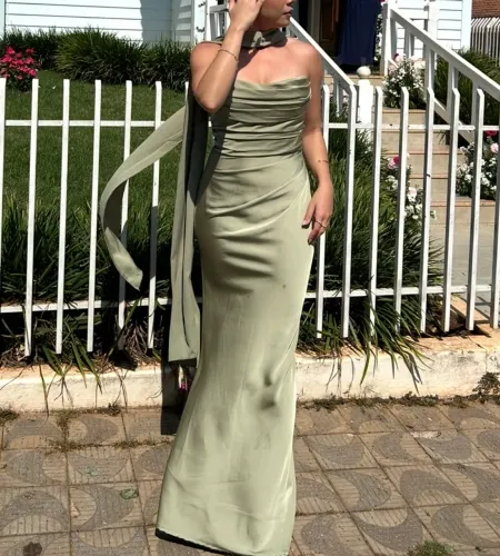 Vestido de festa verde oliva