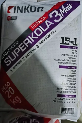 03 SACOS Argamassa BRANCA P/ ÁREAS UMIDAS AC3 Inkor Superkola 3 Mais - Saco 20kg (Novo)