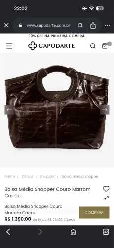 Bolsa Média Shopper Couro Marrom Cacau