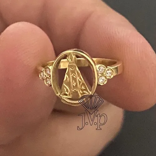 Anel nossa senhora de aparecida ouro18k delicado 