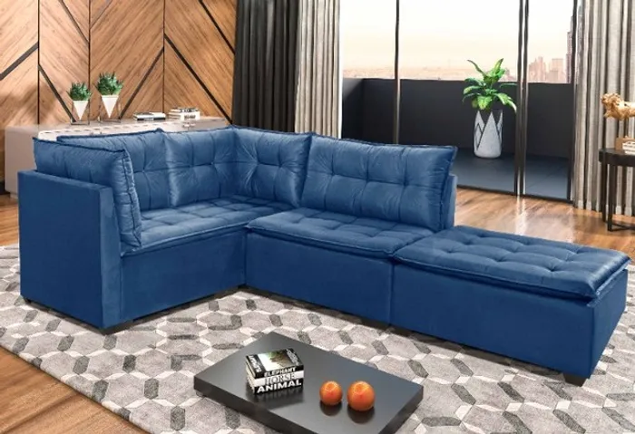 Conjunto Estofado Parati Canto Azul 2082 - Frete Grátis - 10x S/ Juros - Receba Hoje