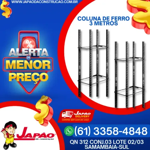 Coluna de Ferro 3 Metros Melhor Preço de Brasília é Aqui na Japão da Construção
