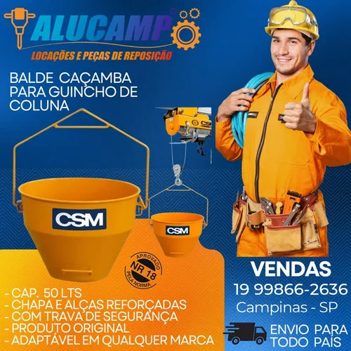 Balde caçamba 50 kg para obras reforçado com alças 