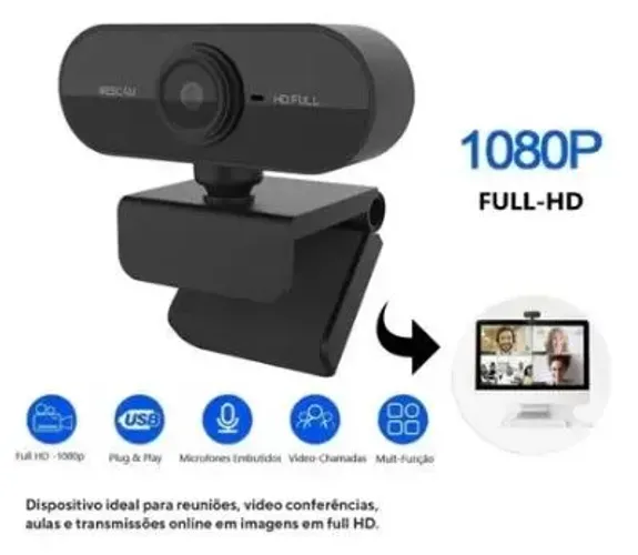 Webcam Full Hd Com Microfone Embutido 1920x1080 Usb 360° 
