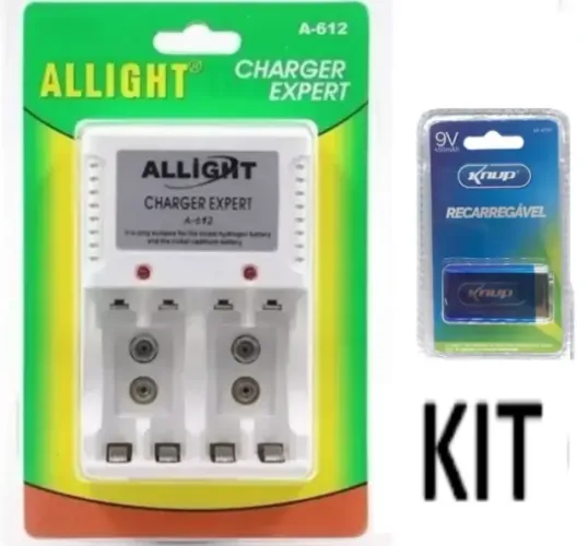 Kit Carregador de Pilhas + Bateria 9V Recarregável (z355)