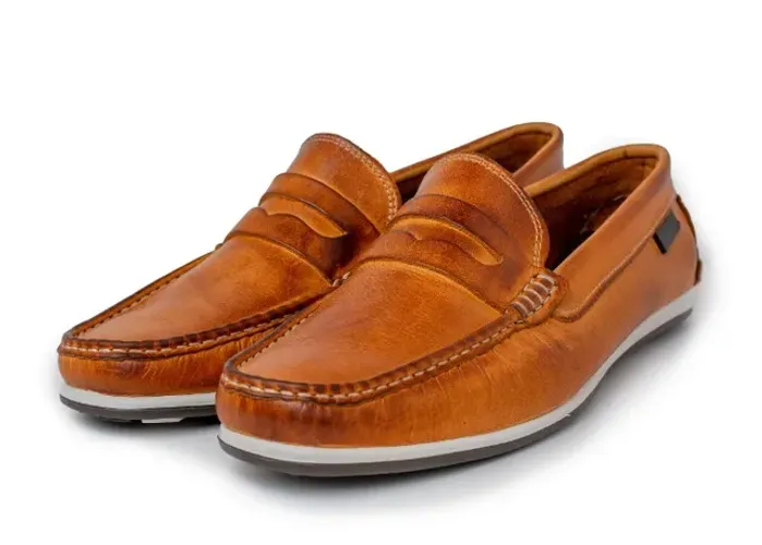 Sapato Mocassim Caramelo Com Gravata de Couro Masculino Driver Ref 2000
