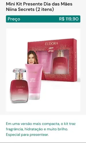 Mini kit presente Dia das Mães Niina Secrets Eudora (2 itens)
