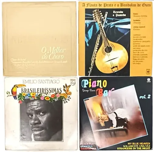Kit 04 Discos Vinil-Piano Bar Vol.2+A Flauta Prata/Bandolim Ouro+ Melhor do Choro + Emilio