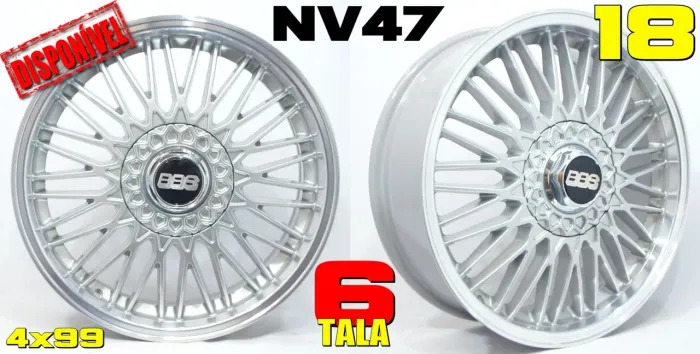 Jogo de Rodas BBS NV47 18 4 furos Prata com borda diamantada 