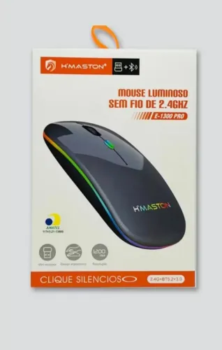 Mouse bluetooth sem fio RGB colorido Hmaston 2.4ghz E-1300 Pro clique silencioso