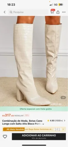 Botas Cano Longo com Salto Alto Bloco Pontu - Bege