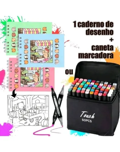 Kit de Desenho com Caderno e Canetas Marcadoras