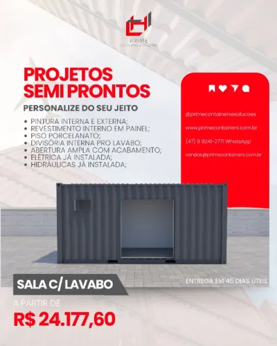 sala comercial em container semipronto - solução inteligente e rápida 
