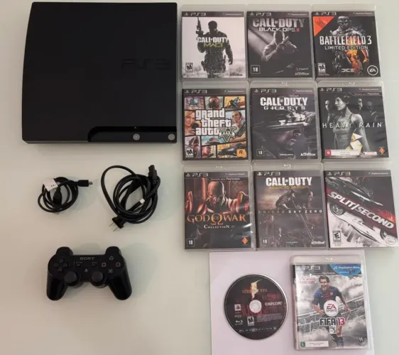 Playstation 3 Ps3 Slim Sony 120gb | Console + 11 Jogos (usado) (Usado)