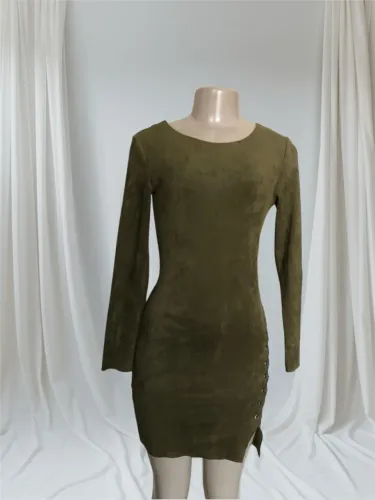 Vestido Manga Longa Verde Suede