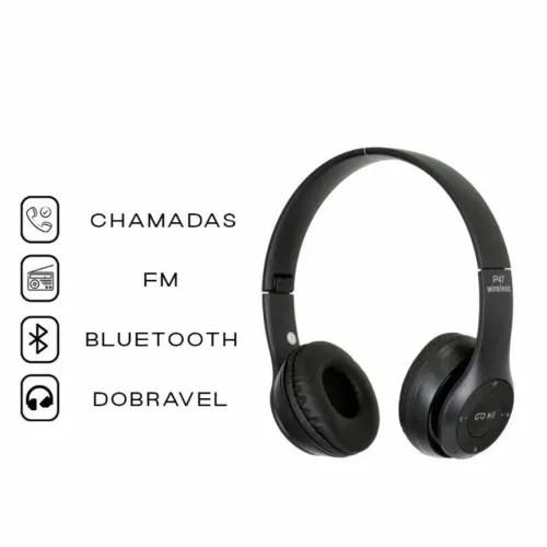 Fone de Ouvido Bluetooth Dobrável P47 Wireless