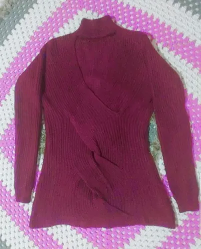 Suéter Feminino Tricot Manga Longa Detalhe Transpassado