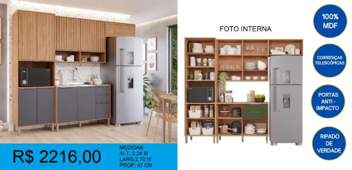 Cozinha completa 100%MDF com corrediças telescopicas - Entrega e montagem gratis