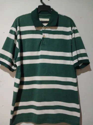 Camisa Polo Listrada Verde e Branca