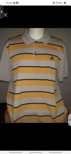 Camisa Polo Adidas Listrada Amarela e Cinza