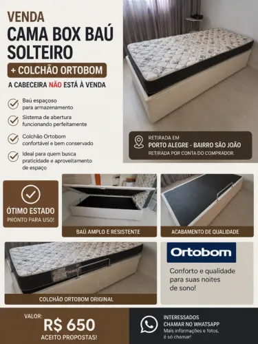 Cama Box Baú Solteiro + Colchão Ortobom