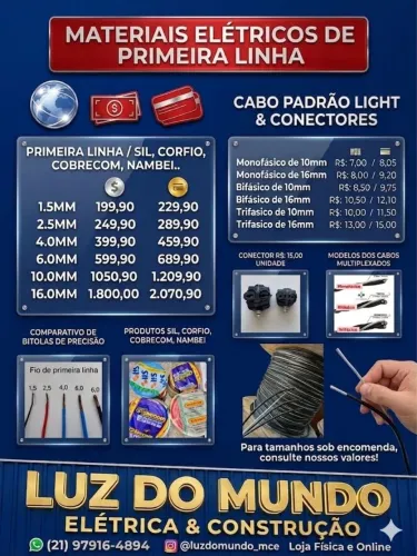 Fio flexível primeira linha e padrão light tudo para sua instalação elétrica cons.valores 