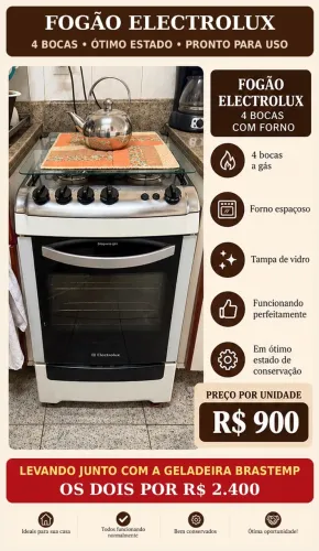 Fogão Electrolux 4 Bocas com Tampa de Vidro
