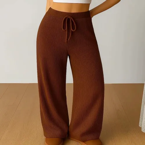 Calça Canelada Feminina Comfy de Cintura Alta em Tecido de grosso - Moda Casual e Elegante