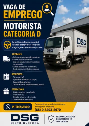 Motorista Categoria D - Entregas