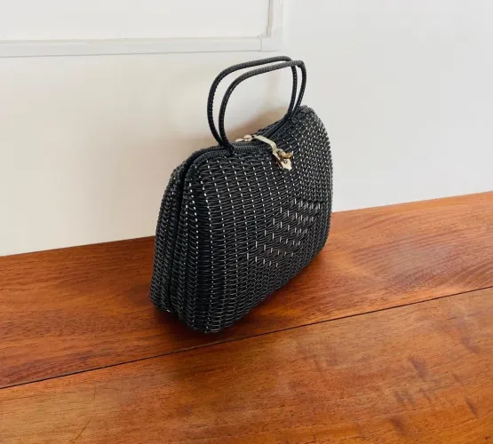 Bolsa De Mão Vintage Anos 50 Preta Estruturada