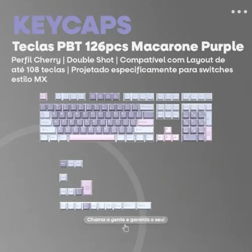 Kit Keycaps PBT 126 Teclas | Macarone Purple | Perfil Cherry -Entrega Grátis-