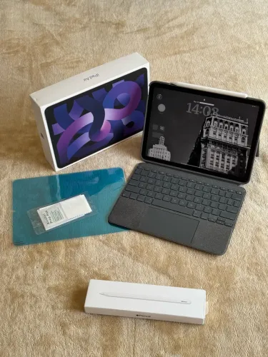 iPad Air 5ª geração M1 64GB Lilás + Apple Pencil 2 + Logitech Combo Touch