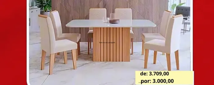 Conjunto de mesa com 6 cadeiras em mdf