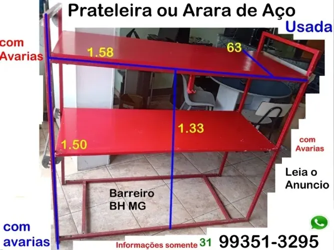 Prateleira Arara de aço estante usada casa loja roupas estoque comercio