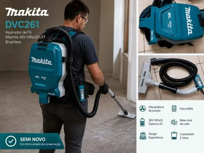 Aspirador de Pó Mochila Makita DVC261 36V Brushless Semi Novo + Acessórios